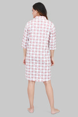 Velure Checked Brown Heart Print Short Night Shirt - Velure, , Discover unparalleled comfort with the Velure Checked Brown Heart Print Short Night Shirt. Designed with a collar, front button placket, and half sleeves, this knee-length shirt ensures a comfortable and peaceful night's rest. The elegant stripes pattern adds a touch of sophistication. Place your order now for a guaranteed night of comfort.