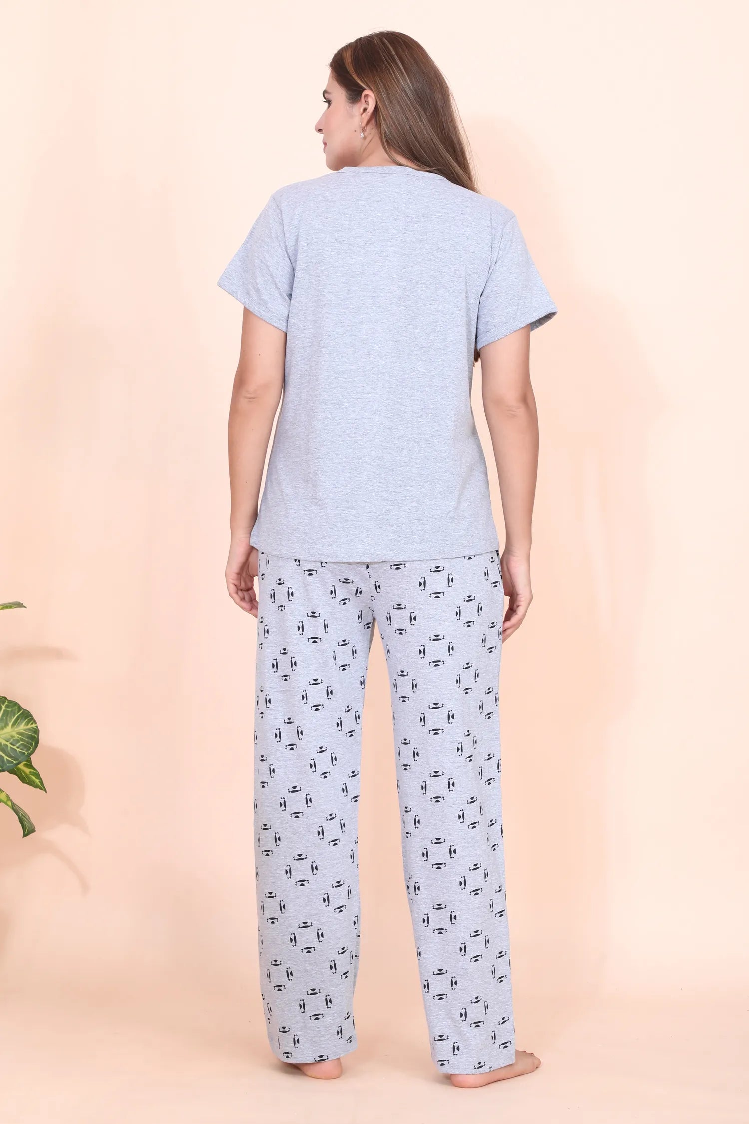 Velure Stylish Grey Printed Pajama Set