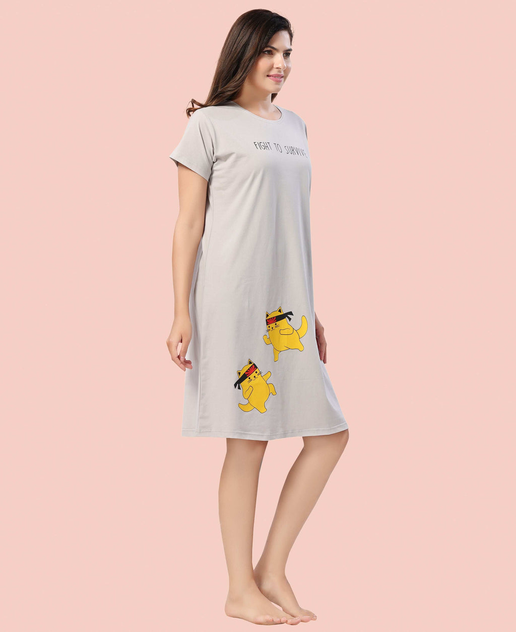 Velure Fusion Short Nighty - Velure - - Cotton, Half Sleeves, Knee Length, Printed, Round neck