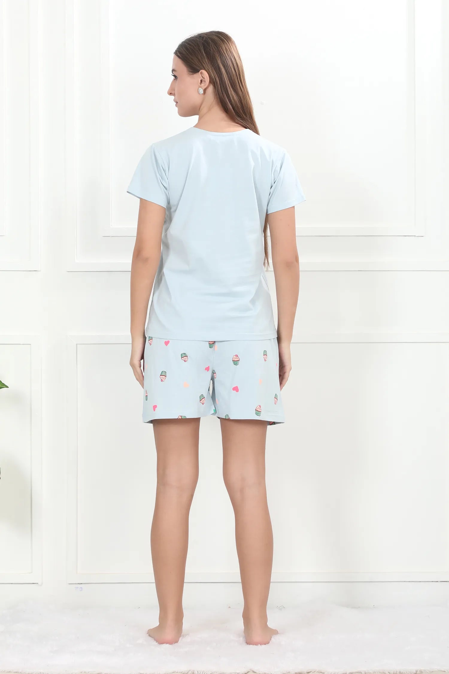 Velure Attractive Cupcake Shorts Set - Velure - - Cotton Lycra Fabric, Half Sleeves, Printed, Round neck, Shorts