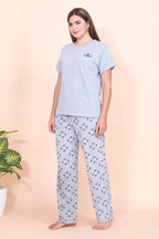 Velure Stylish Grey Printed Pajama Set