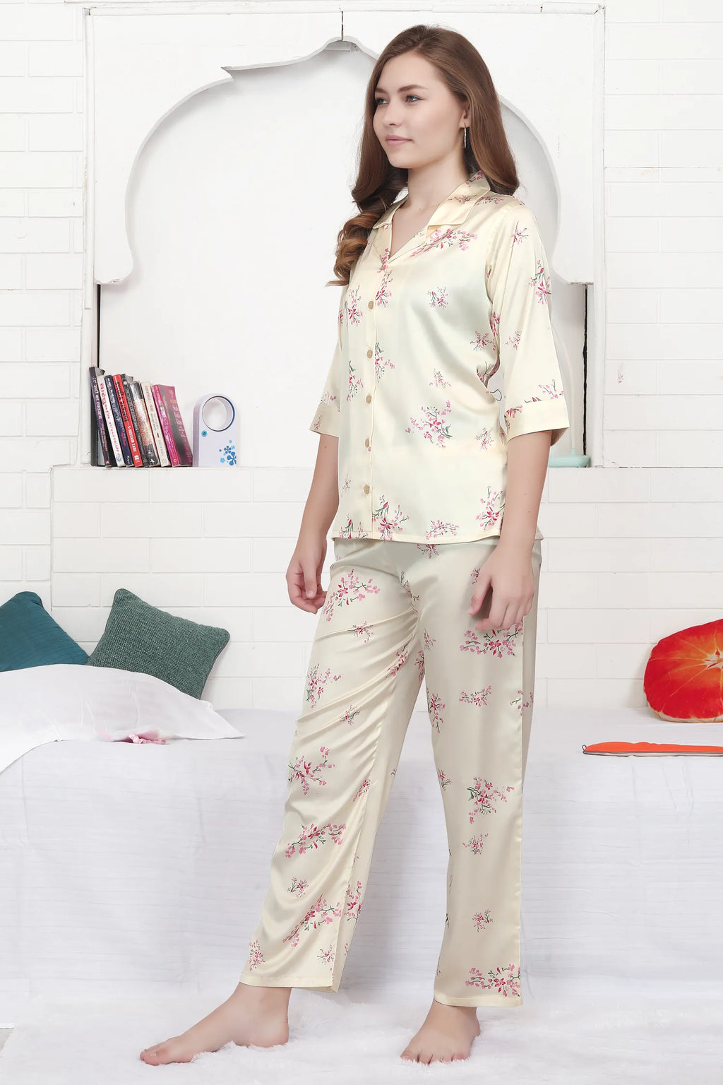 Velure Ravishing Floral Print Satin Night Suit