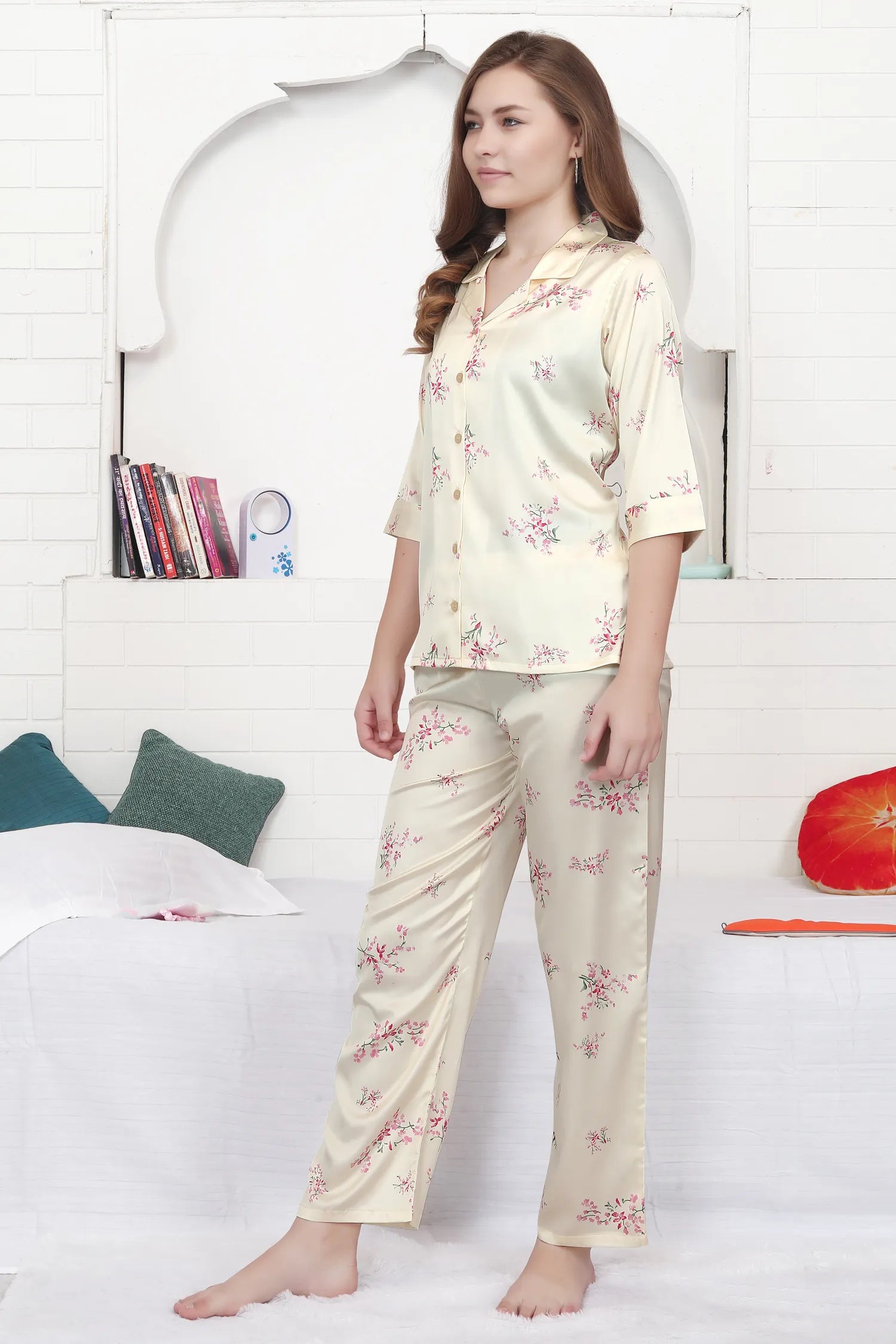 Velure Ravishing Floral Print Satin Night Suit