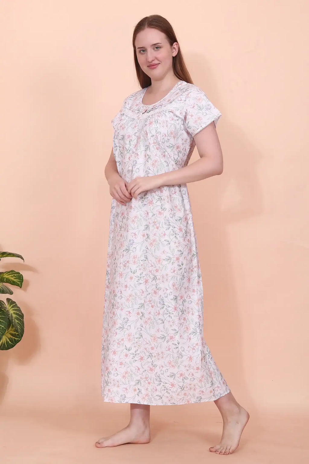 Velure Embellished Floral Print Cotton Nighty