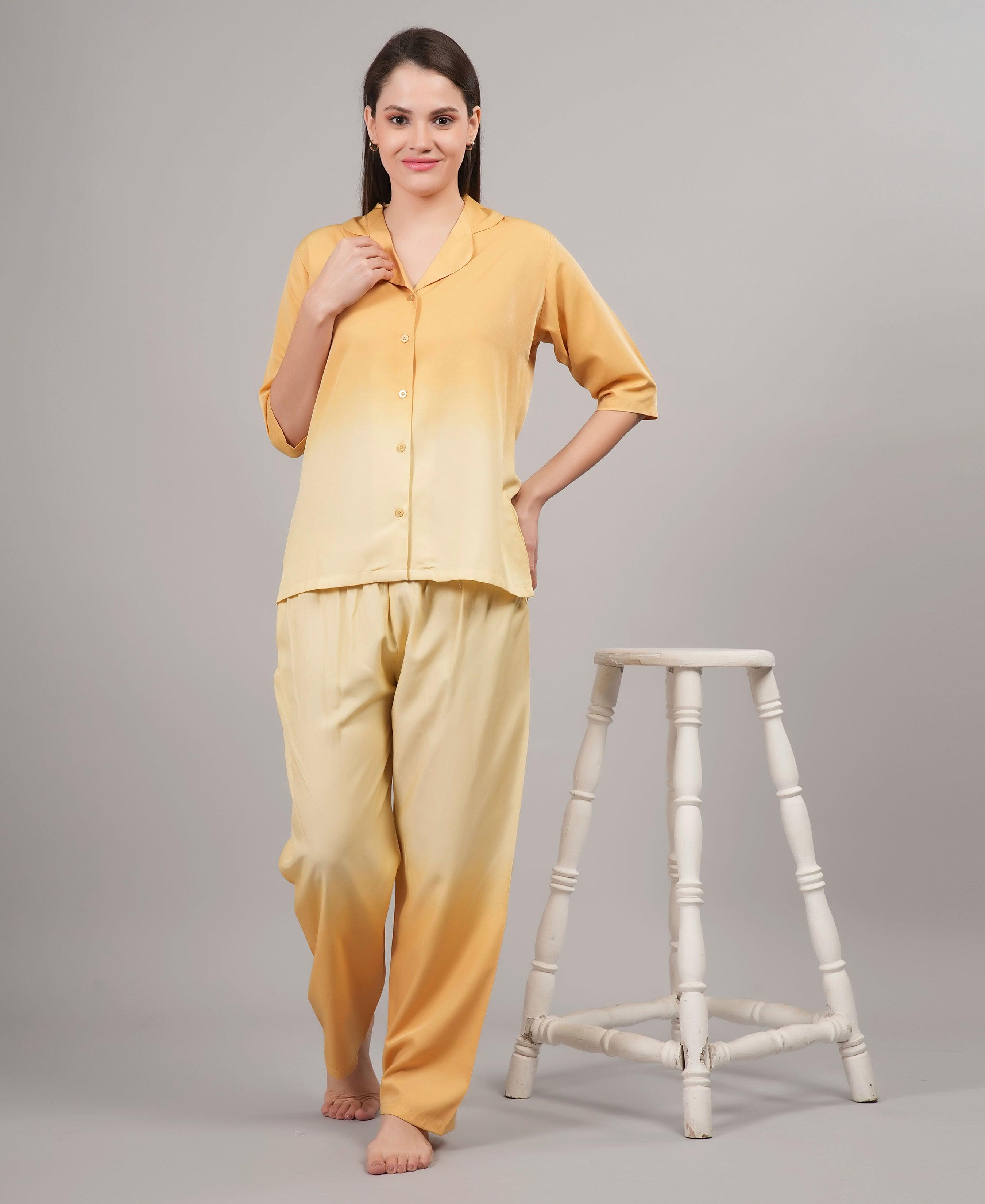 Velure Trendy Classic Co-ord Set - Velure - Co-ord Sets - 3/4 Sleeves, Collar Neck, Cotton, Front Button Open, Full Length Pant, Ombre