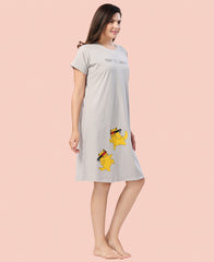 Velure Fusion Short Nighty - Velure - - Cotton, Half Sleeves, Knee Length, Printed, Round neck