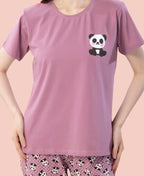 Velure Playful Panda Printed Pajama Set - Velure - - Cotton Lycra Fabric, Full Length Pant, Half Sleeves, Round neck