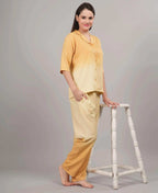 Velure Trendy Classic Co-ord Set - Velure - - 3/4 Sleeves, Collar Neck, Cotton, Front Button Open, Full Length Pant, Ombre