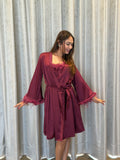 Velure Satin 3 Piece Maroon Robe Set