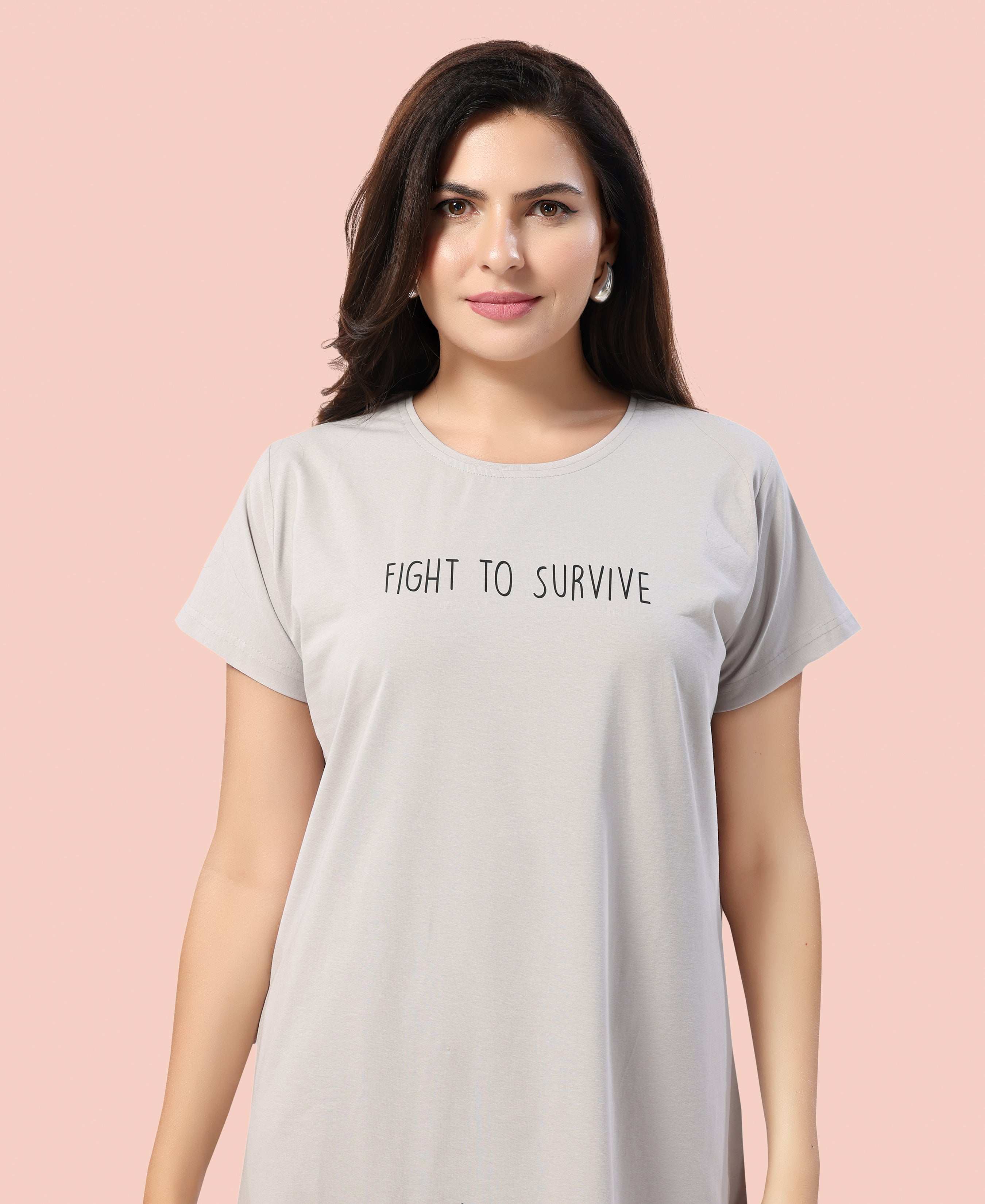 Velure Fusion Short Nighty - Velure - - Cotton, Half Sleeves, Knee Length, Printed, Round neck