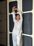 Velure Grey Shimmering Star Fur Satin Sleepwear Set