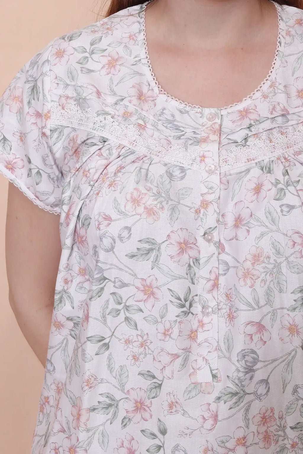 Velure Embellished Floral Print Cotton Nighty