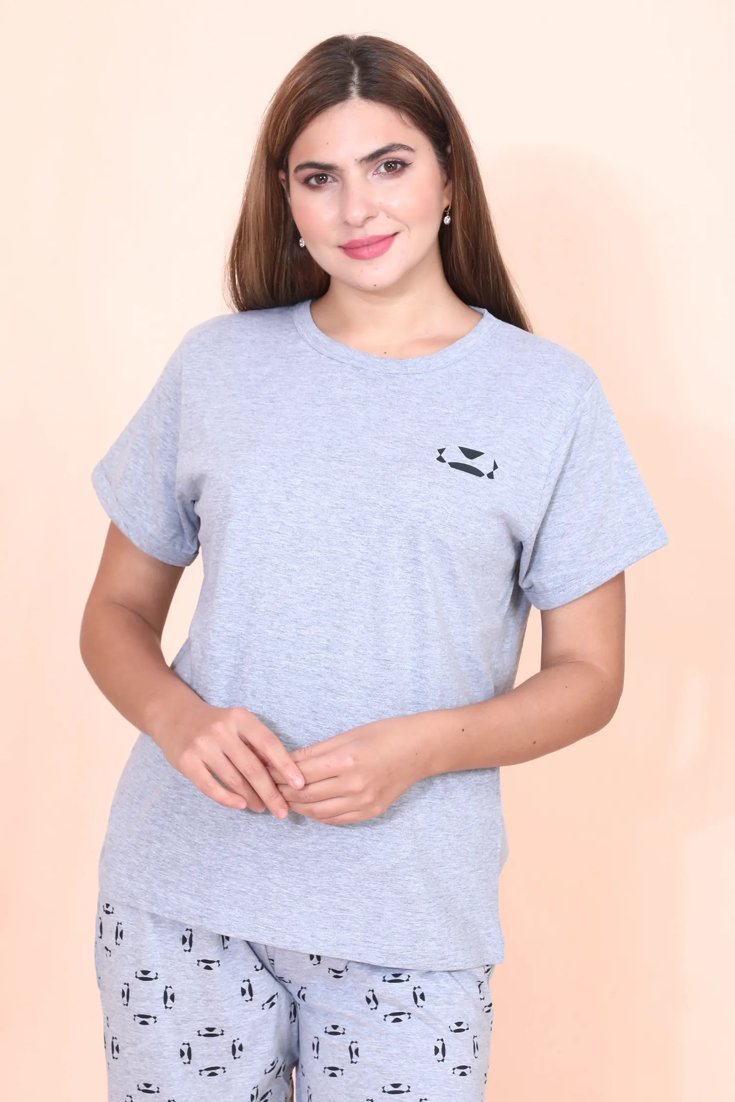 Velure Stylish Grey Printed Pajama Set