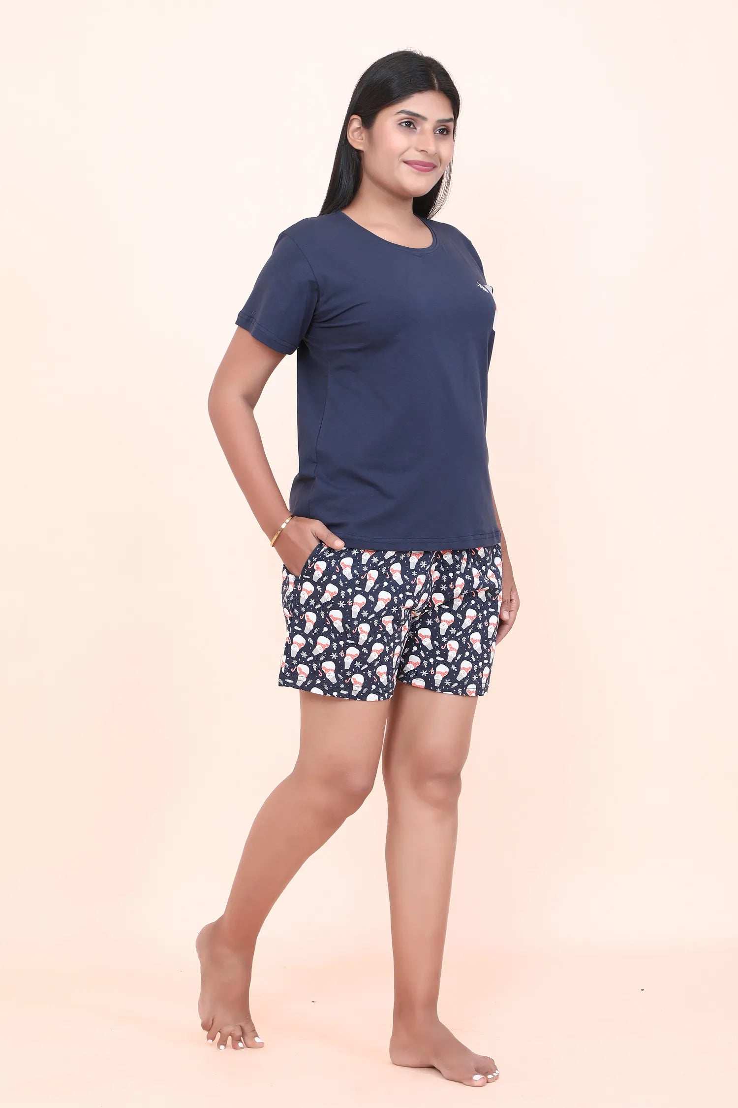 Velure Embellished Snowman Printed Shorts Set - Velure - - Cotton Lycra Fabric, Half Sleeves, Printed, Round neck