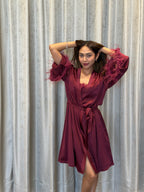 Velure Satin 3 Piece Maroon Robe Set