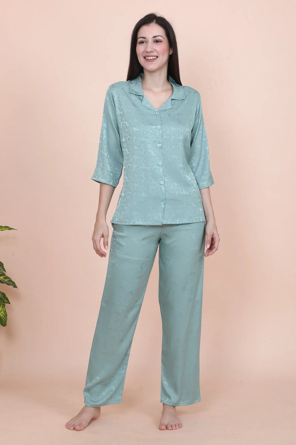 Velure Luxurious Rose Print Satin Night Suit