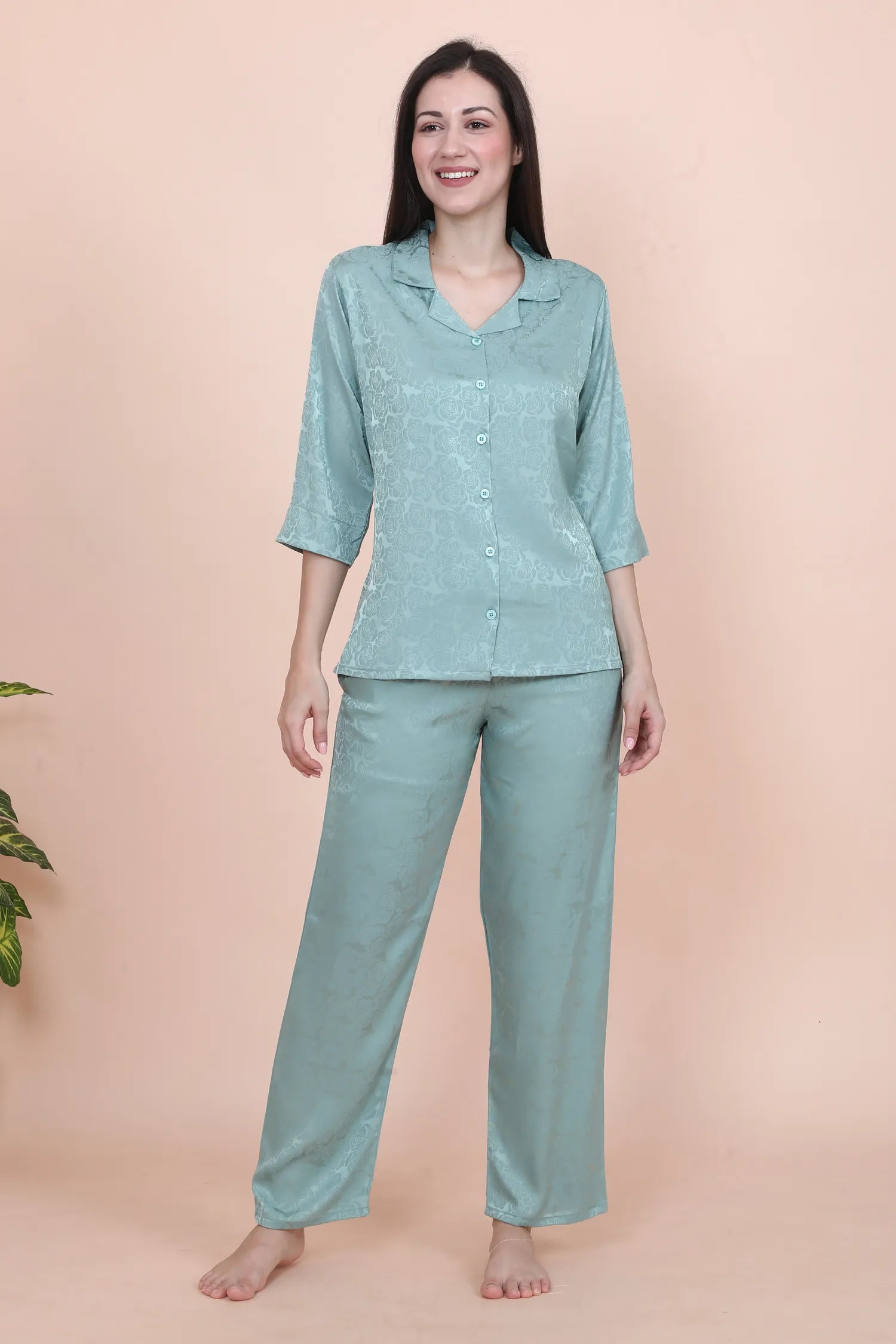 Velure Luxurious Rose Print Satin Night Suit