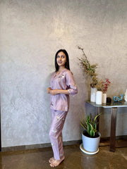 Velure Elegant Brown Flamingo Print Cotton Night Suit