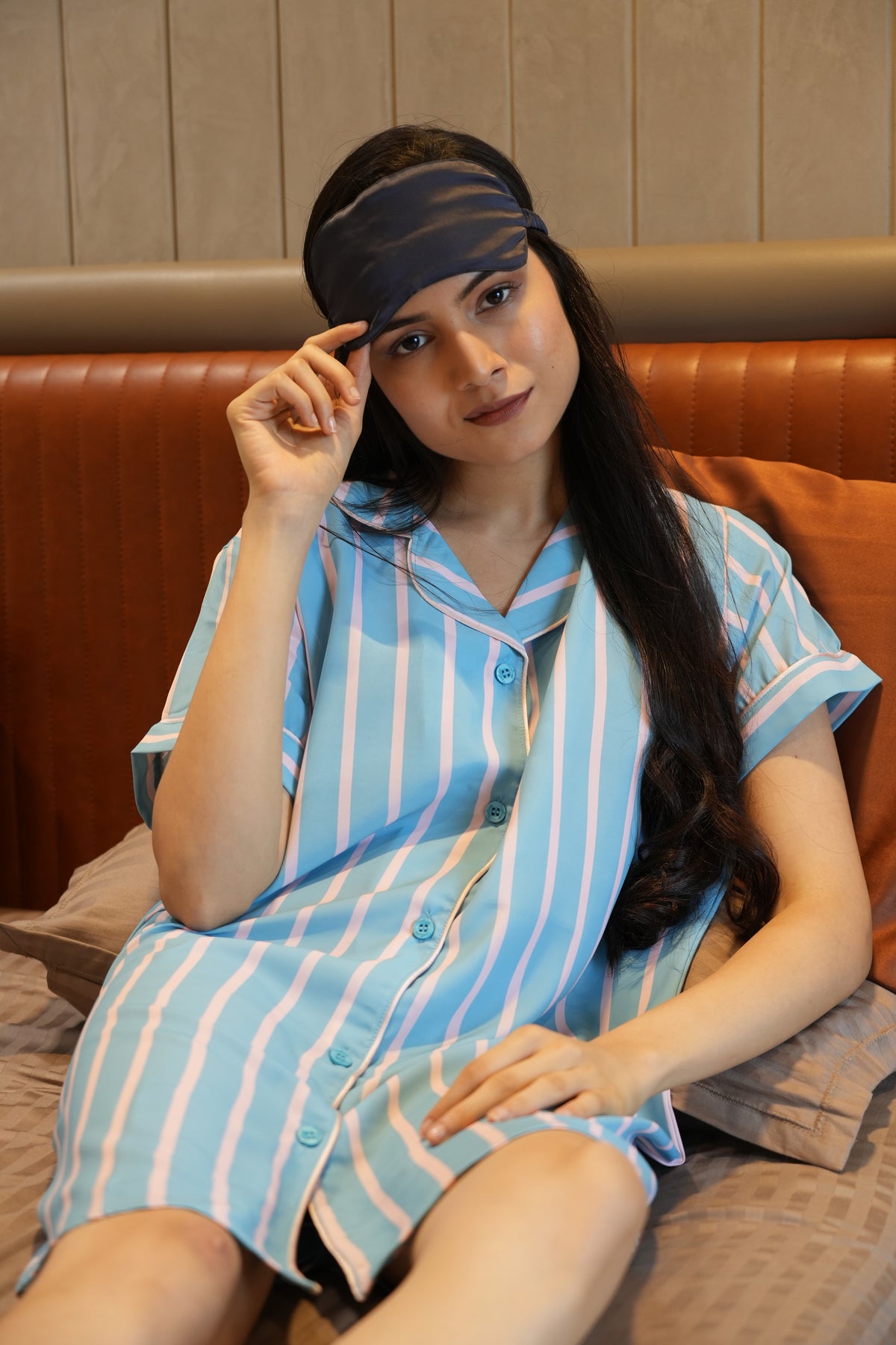 Velure Blue Stripes Short Night Shirt