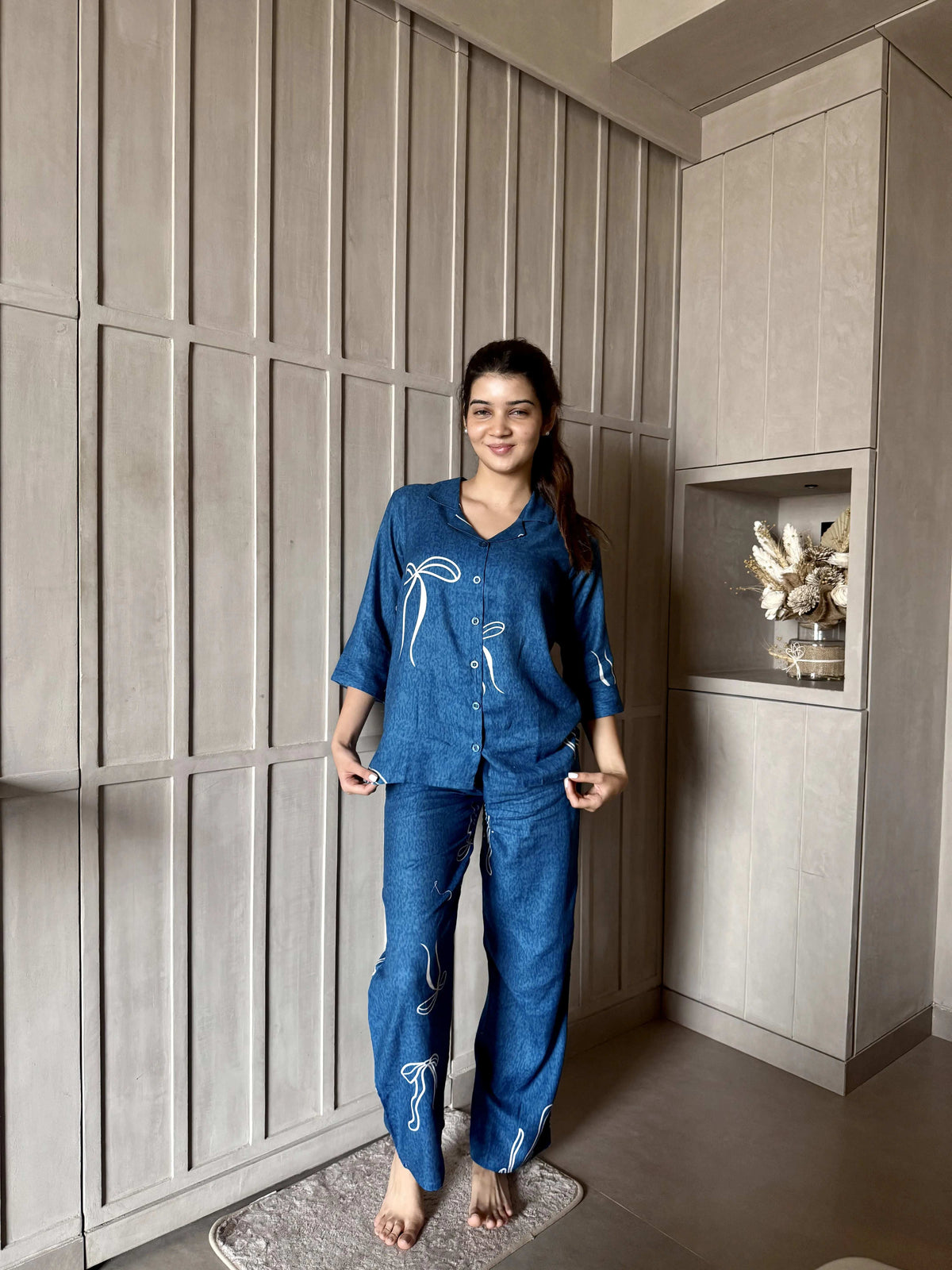 Velure Charming Bow Print Cotton Night Suit
