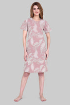 Velure Elegant Floral Print Short Nighty - Velure - - Cotton, Floral Print, Half Sleeves, Knee Length, Round neck