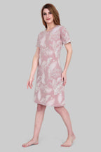 Velure Elegant Floral Print Short Nighty - Velure - - Cotton, Floral Print, Half Sleeves, Knee Length, Round neck