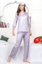 Velure Trendy Lavender Floral Print Satin Night Suit