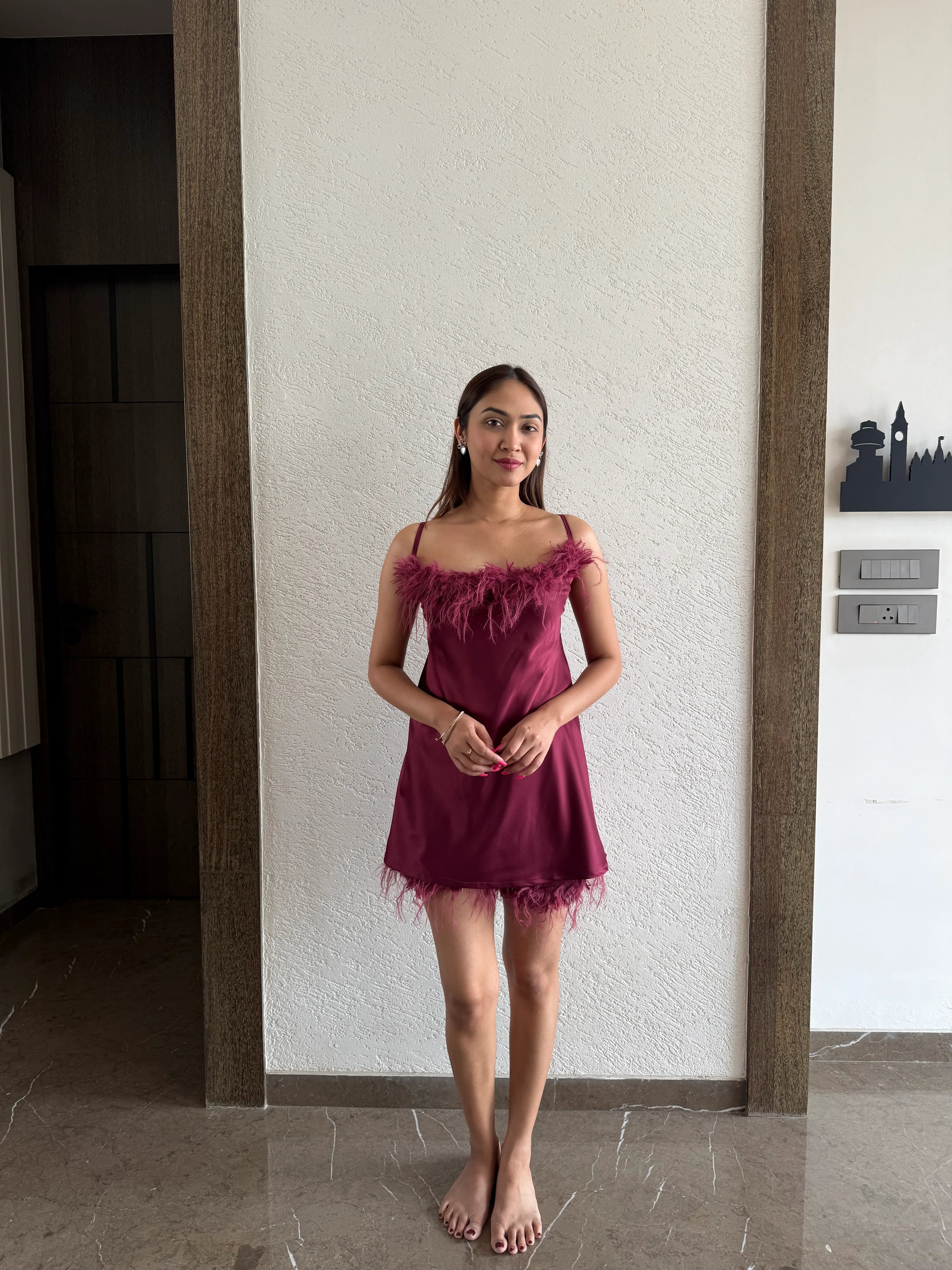 Velure Satin 3 Piece Maroon Robe Set