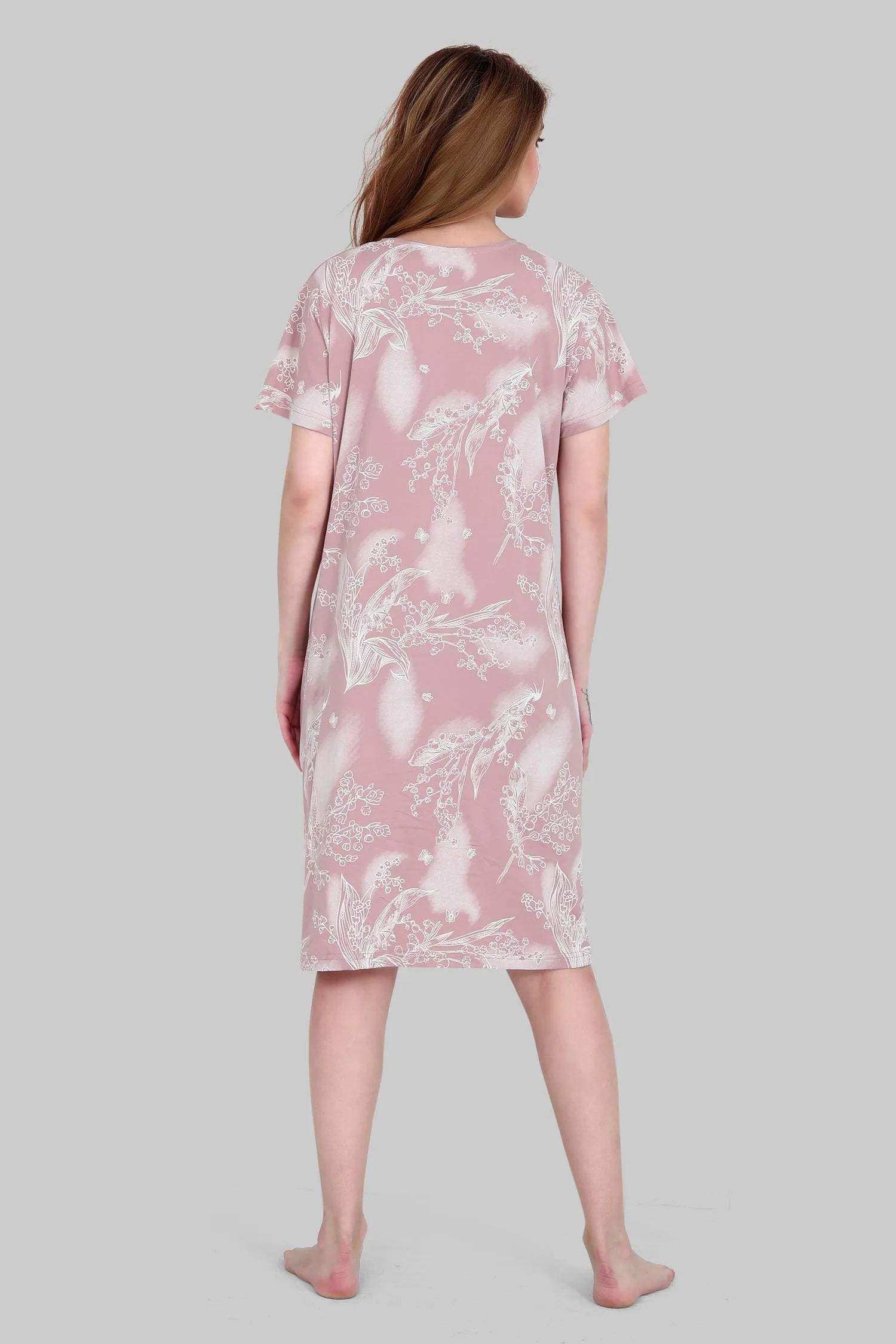 Velure Elegant Floral Print Short Nighty - Velure - - Cotton, Floral Print, Half Sleeves, Knee Length, Round neck
