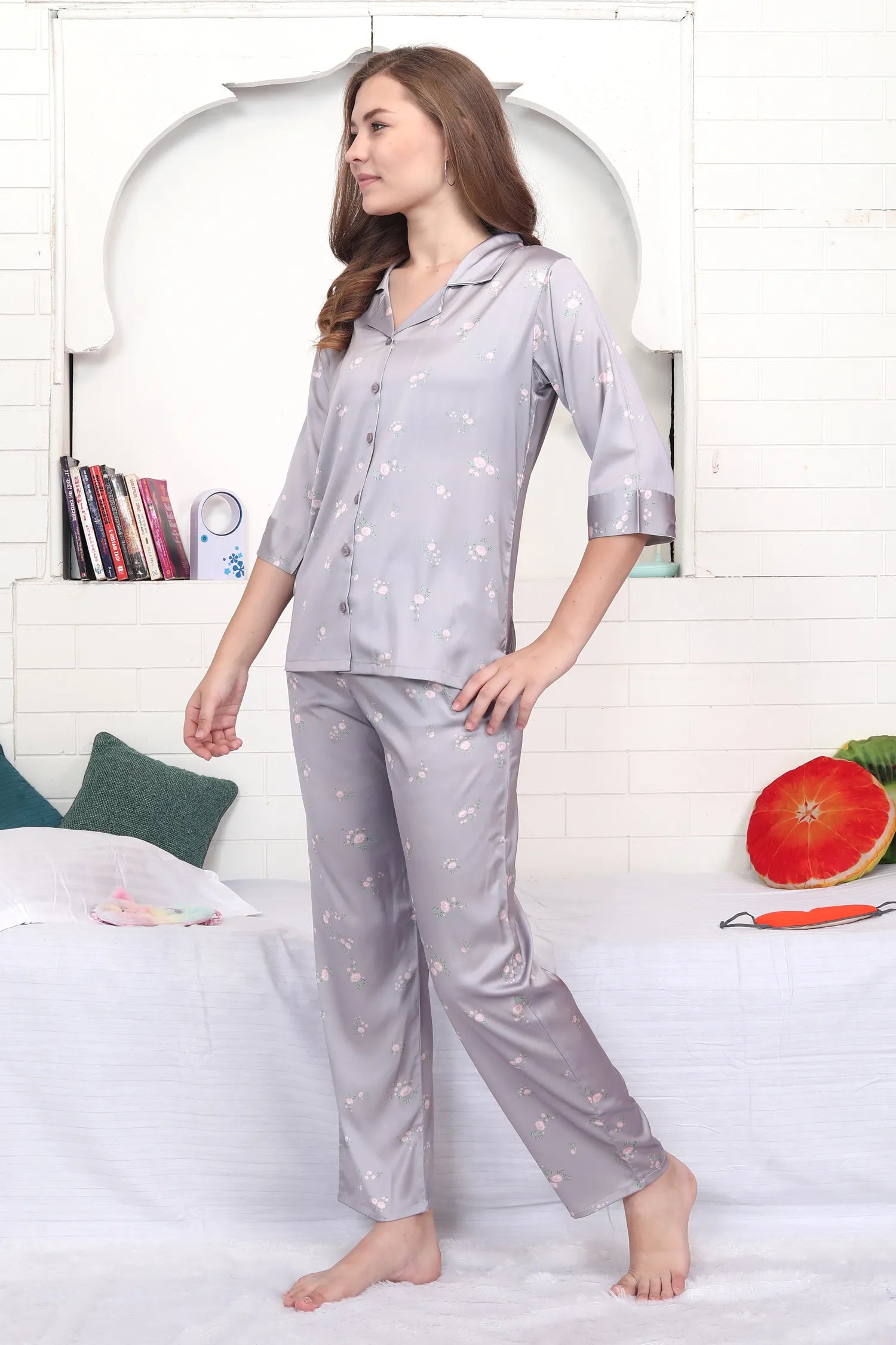 Velure Aesthetic Floral Print Satin Night Suit