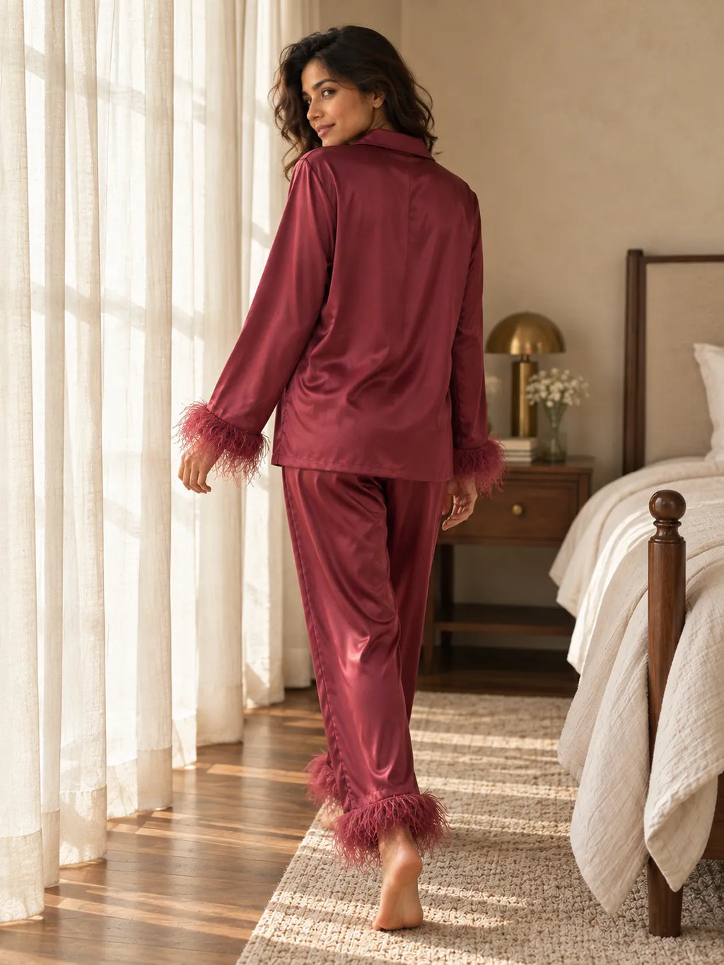 Velure  Sunlit Burgundy Fur Night Suit