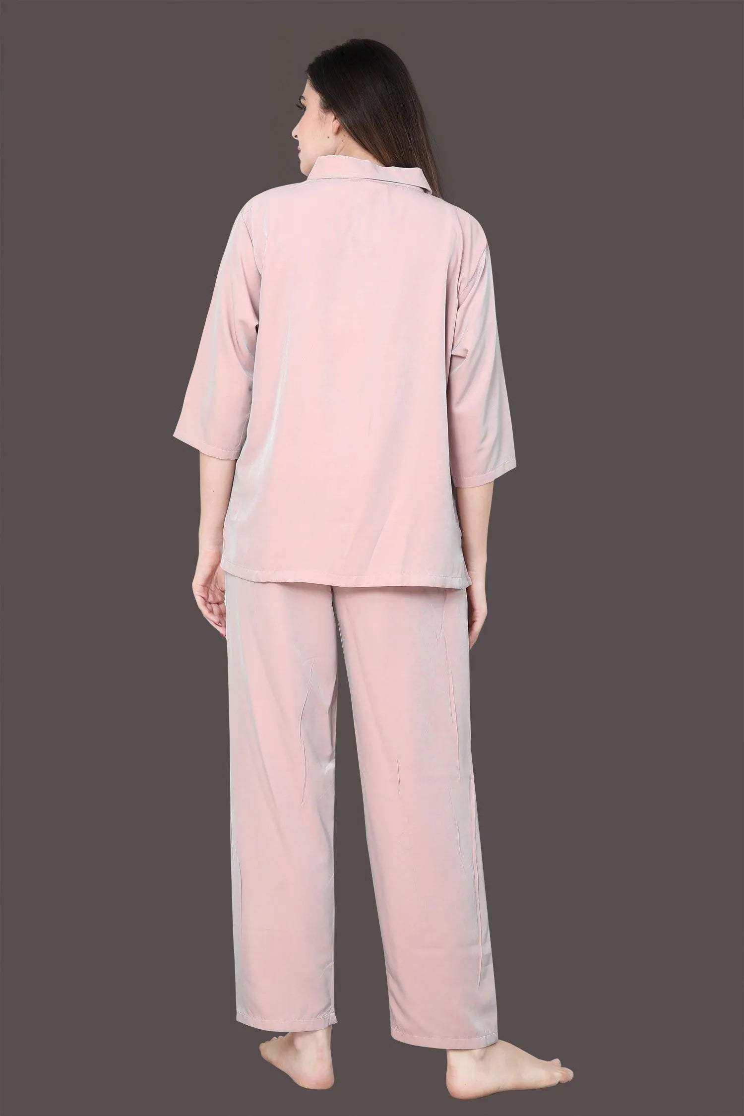 Velure Casual Co-ord Set - Velure - - 3/4 Sleeves, Collar Neck, Front Button Open, Full Length Pant
