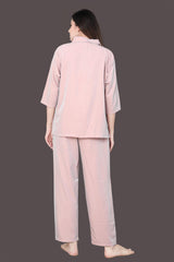 Velure Casual Co-ord Set - Velure - Co-ord Sets - 3/4 Sleeves, Collar Neck, Front Button Open, Full Length Pant