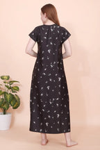 Velure Black Floral Satin Nighty