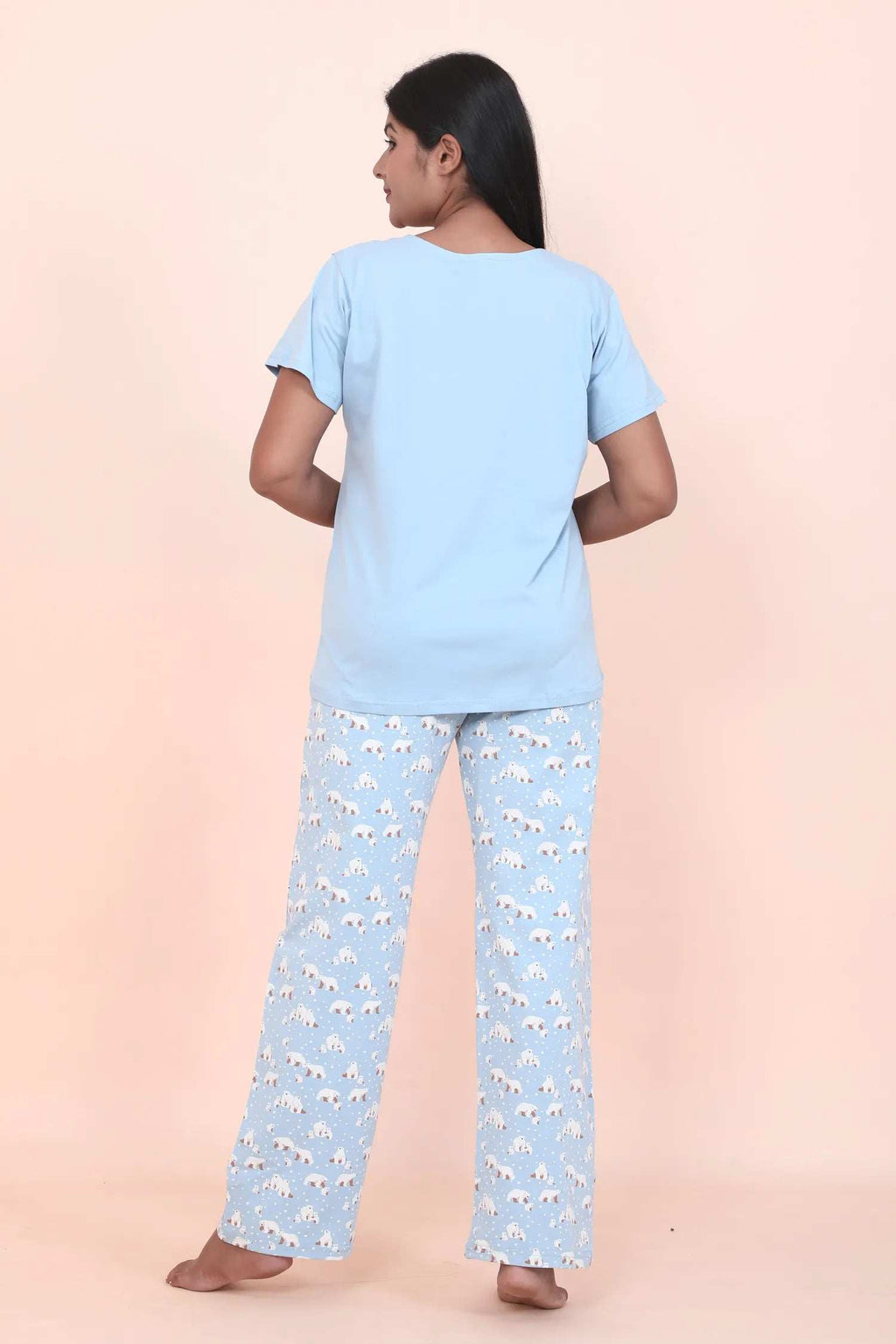 Velure Cute Cartoon Polar Bear Printed Pajama Set - Velure - - Cotton Lycra Fabric, Full Length Pant, Half Sleeves, Round neck nightsuit