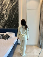 Velure Cheerful Fur Satin Night Suit - Velure - Shirt and Pant - 3/4 Sleeves, Collar Neck, Detail-plainfur, Front Button Open, Full Length Pant, Satin