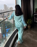 Velure Soothing Green Heart Fur Satin Sleepwear Set