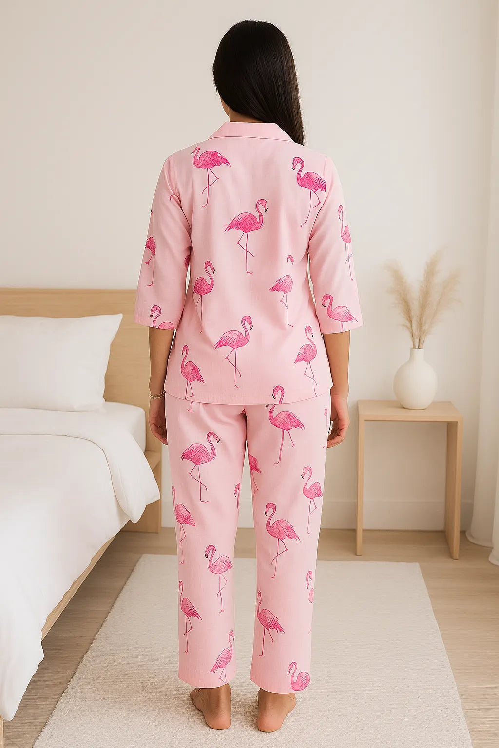 Velure Adorable Pink Flamingo Print Cotton Night Suit