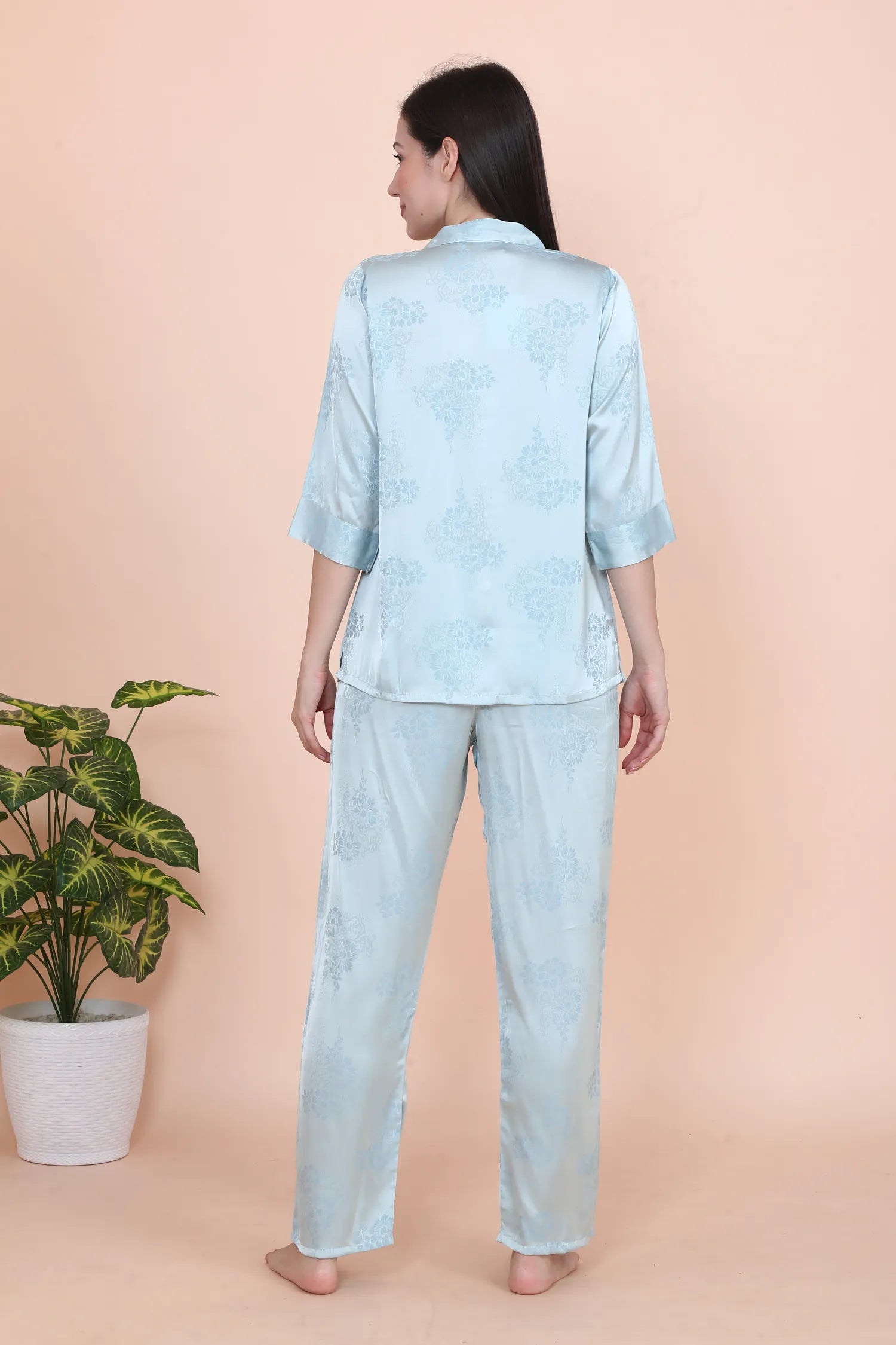 Velure Elegant Floral Print Satin Night Suit