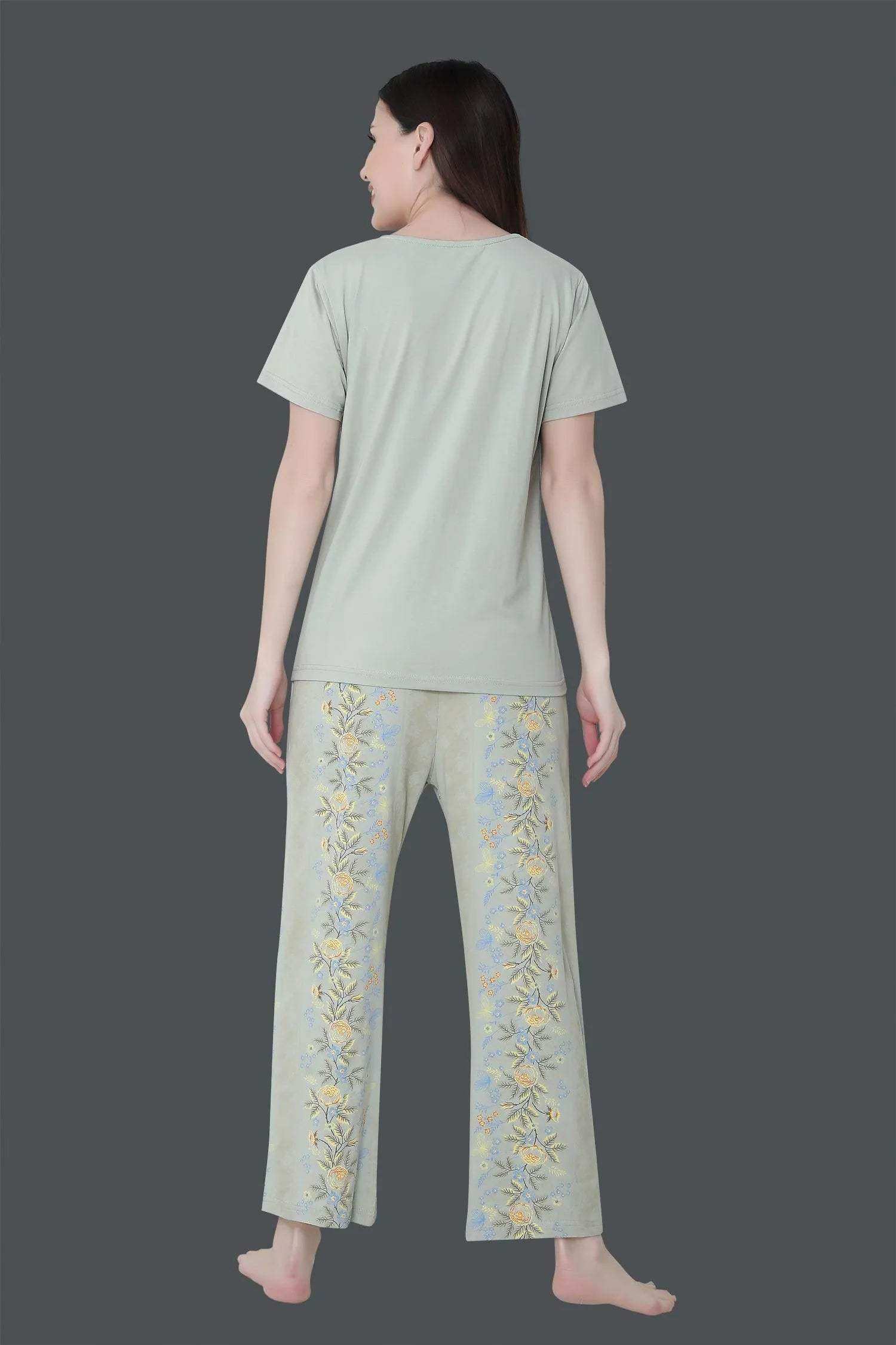 Velure Tunic Blossom Print Pajama Set - Velure - - Cotton, Floral Print, Full Length Pant, Half Sleeves, Round neck nightsuit