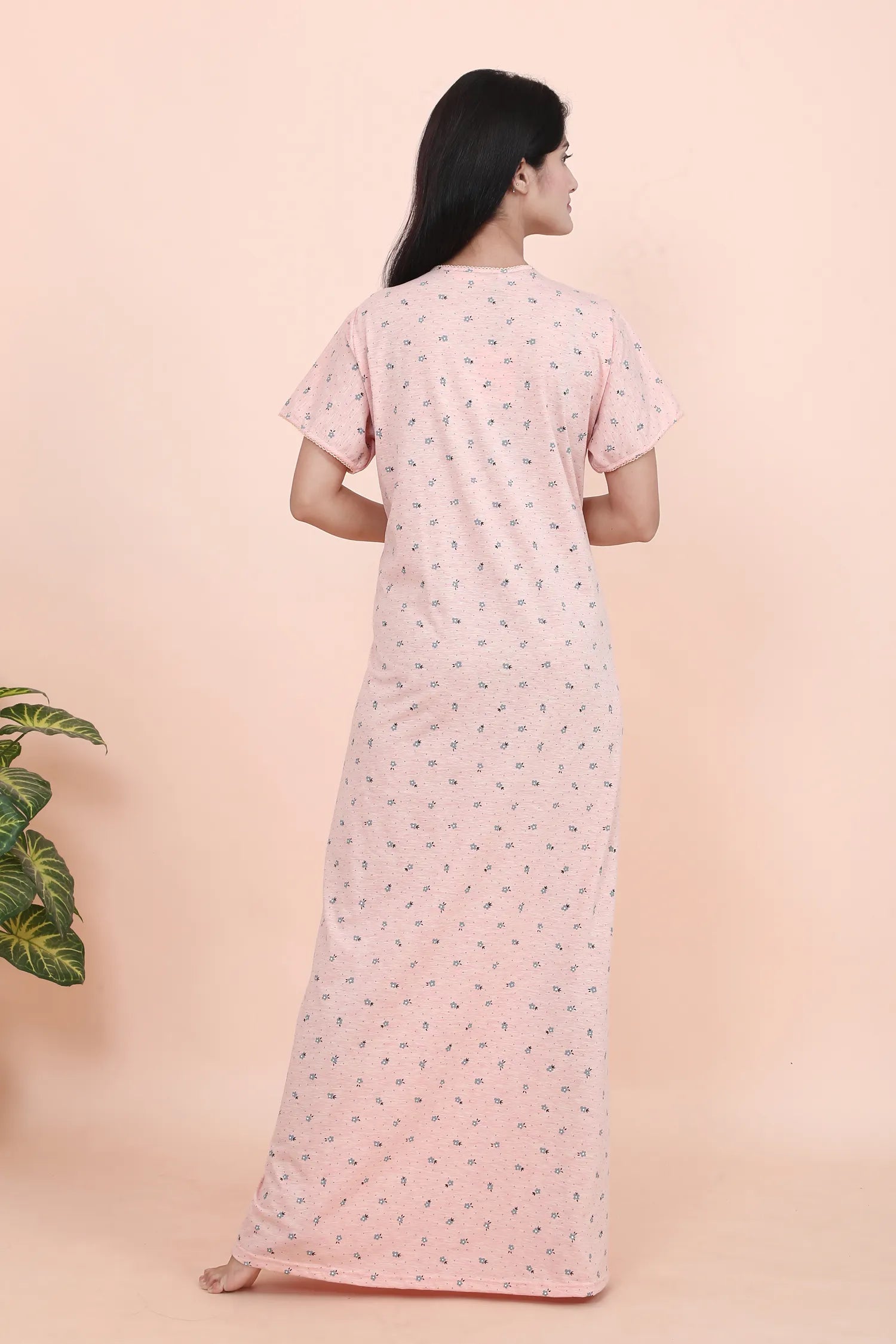Velure Peach Floral Print Hosiery Nighty