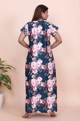 Velure Pleasing Floral Print Satin Nighty - Velure - - Floral Print, Half Sleeves Nighty, Satin