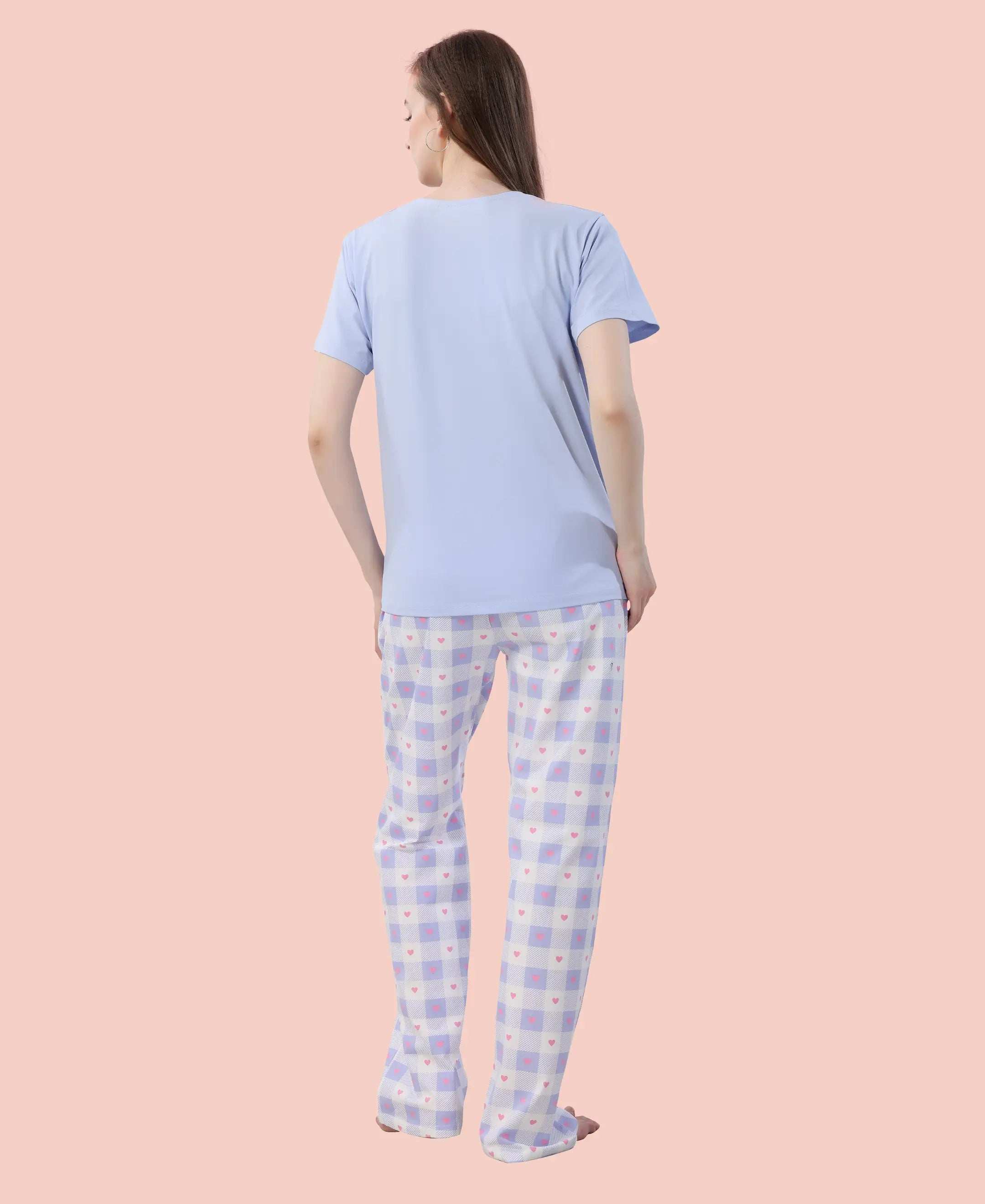 Velure Sleek Printed Pajama Set - Velure - - Cotton Lycra Fabric, Full Length Pant, Round neck
