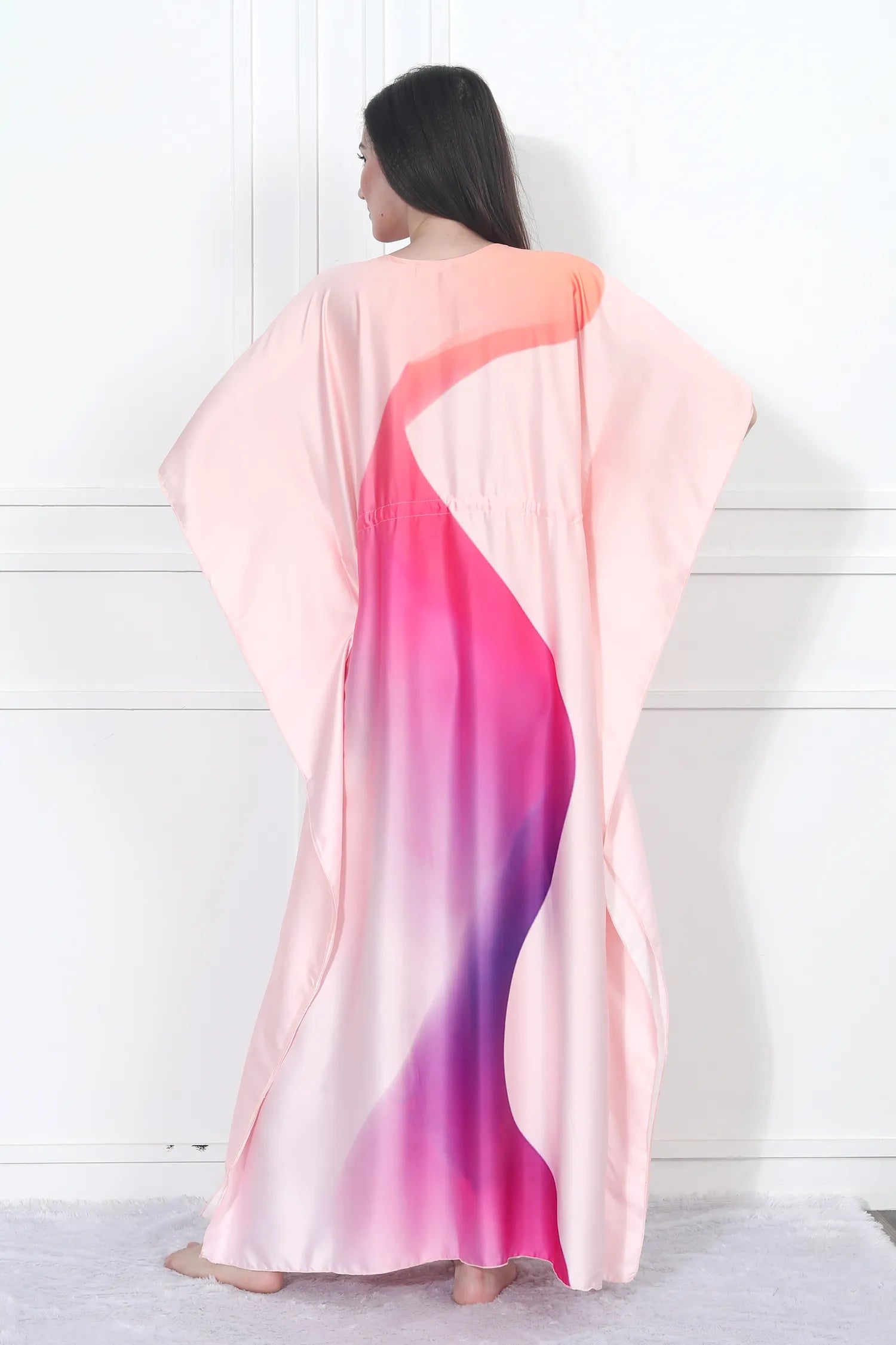 Velure Embellished Gradient Kaftan - Velure - - Center Drawstring, Full Length Nighty, Satin
