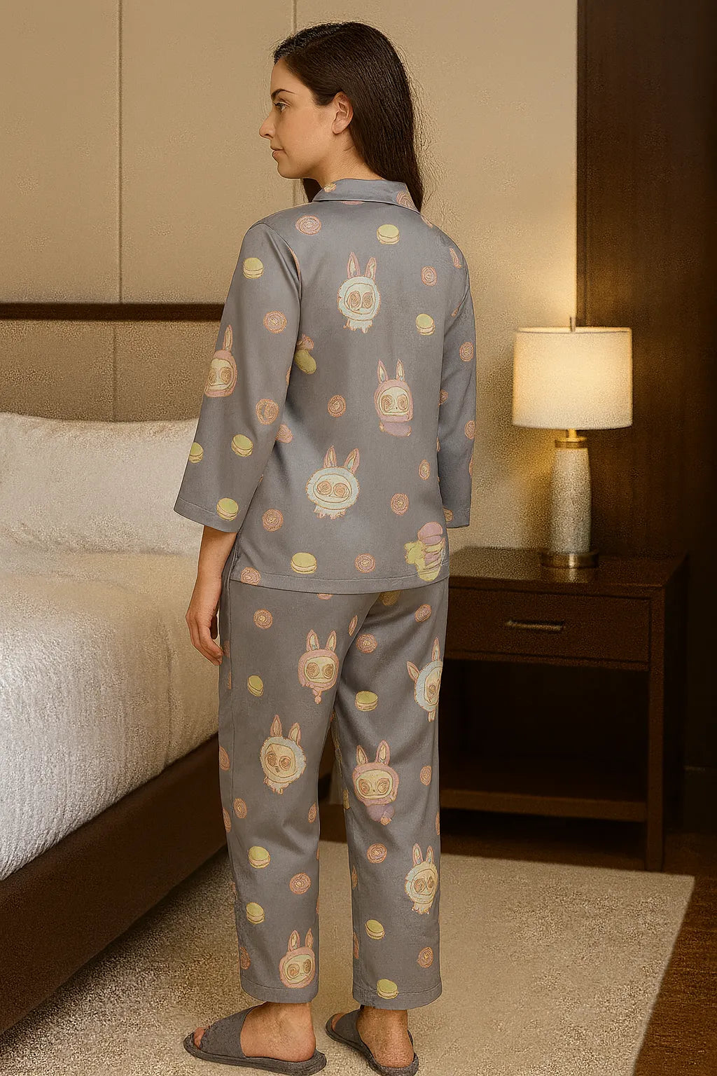 Velure Labubu Grey Satin Night Suit
