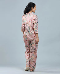 Velure Floral Print Satin Night Suit - Velure, Shirt and Pant, Unwind in style with Velure's Floral Print Satin Night Suit. Made from soft satin fabric, it features a beautiful floral print. The suit includes a shirt with full sleeves and full-length pants with an elastic waistband for a comfortable fit. Perfect for a good night's sleep or lounging.