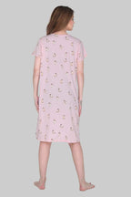 Velure Cute Bunny Print Short Nighty - Velure - - Cotton, Half Sleeves, Knee Length, Printed, Round neck