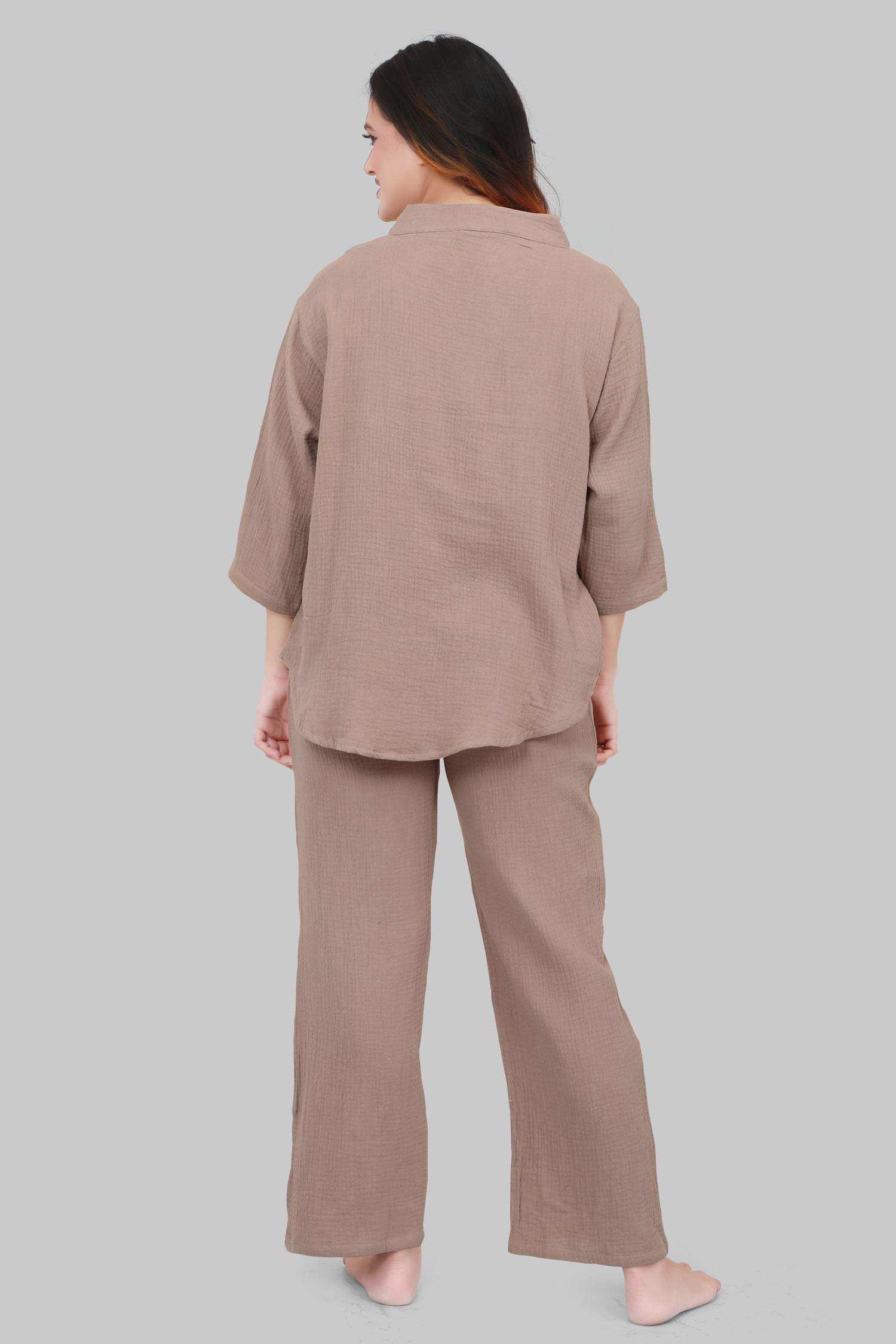 Velure Stylish Classic Co-ord Set - Velure - - 3/4 Sleeves, Collar Neck, Cotton, Full Length Pant