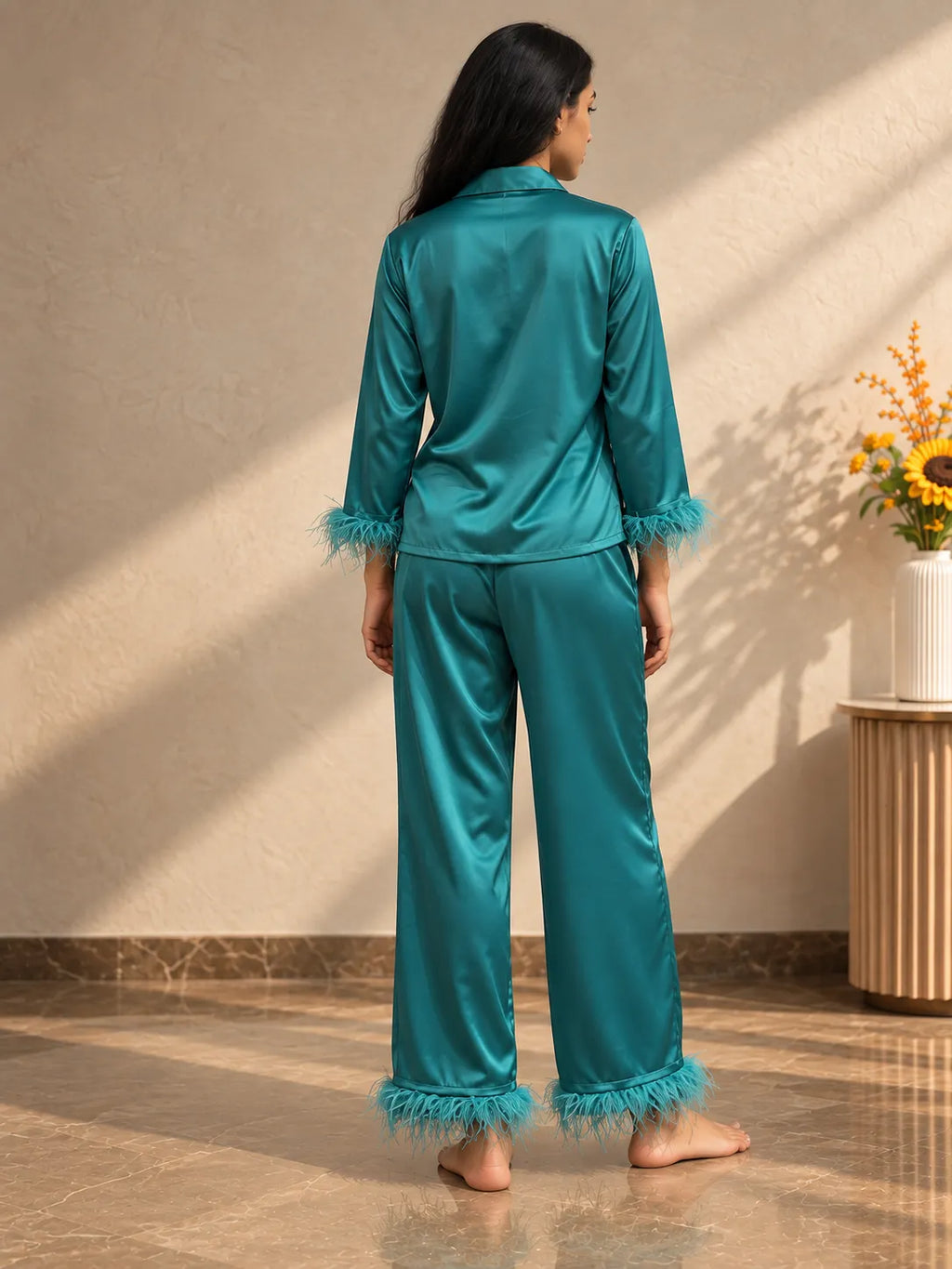 Velure Midnight Teal Luxe  Fur Night Suit