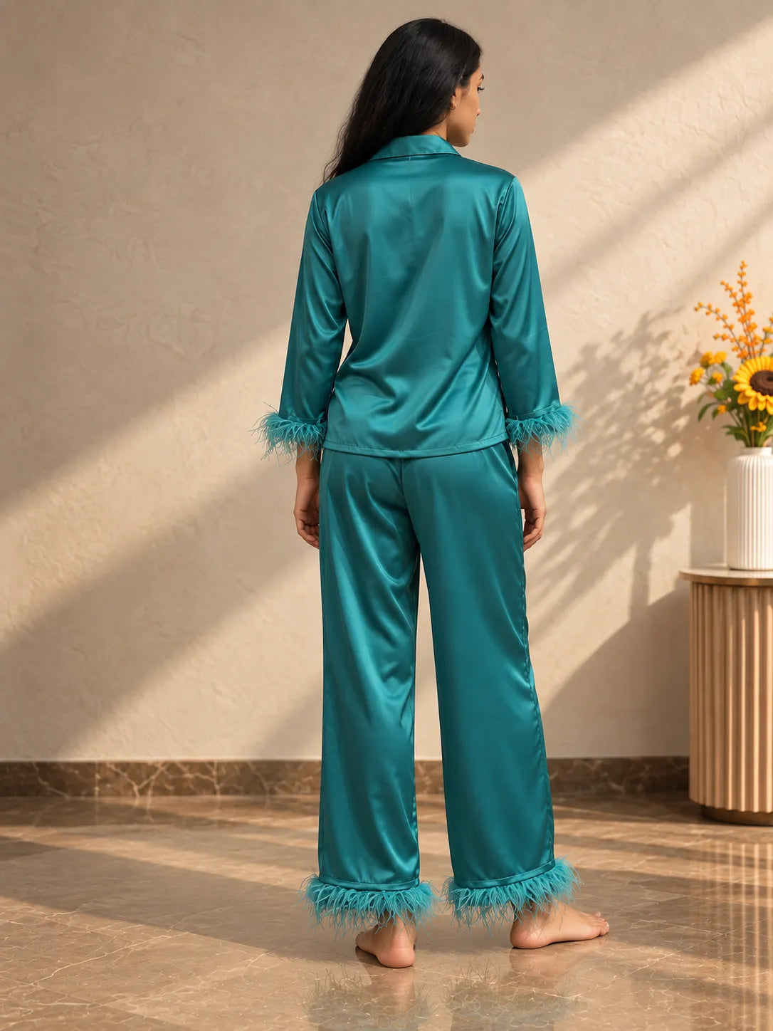 Velure Midnight Teal Luxe  Fur Night Suit
